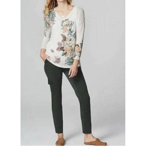 J. Jill Linen Blend Semi Sheer Knit Tunic Relaxed Fit Costal Beach Floral - Picture 2 of 12